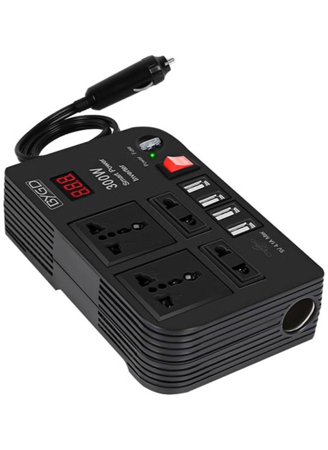 BYGD - 300W Car Power Inverter DC 12V/24V to 220V AC with 4 USB Ports Fast Charging with 2 Universal Sockets with Multi functional LED Display Photovoltaic Inverter - Image 1