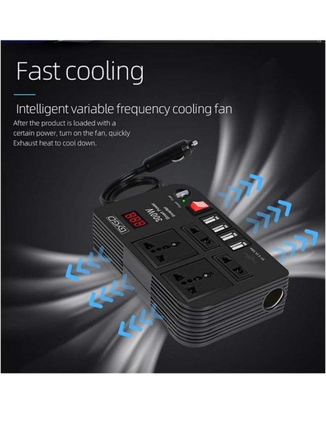 BYGD - 300W Car Power Inverter DC 12V/24V to 220V AC with 4 USB Ports Fast Charging with 2 Universal Sockets with Multi functional LED Display Photovoltaic Inverter - Image 1