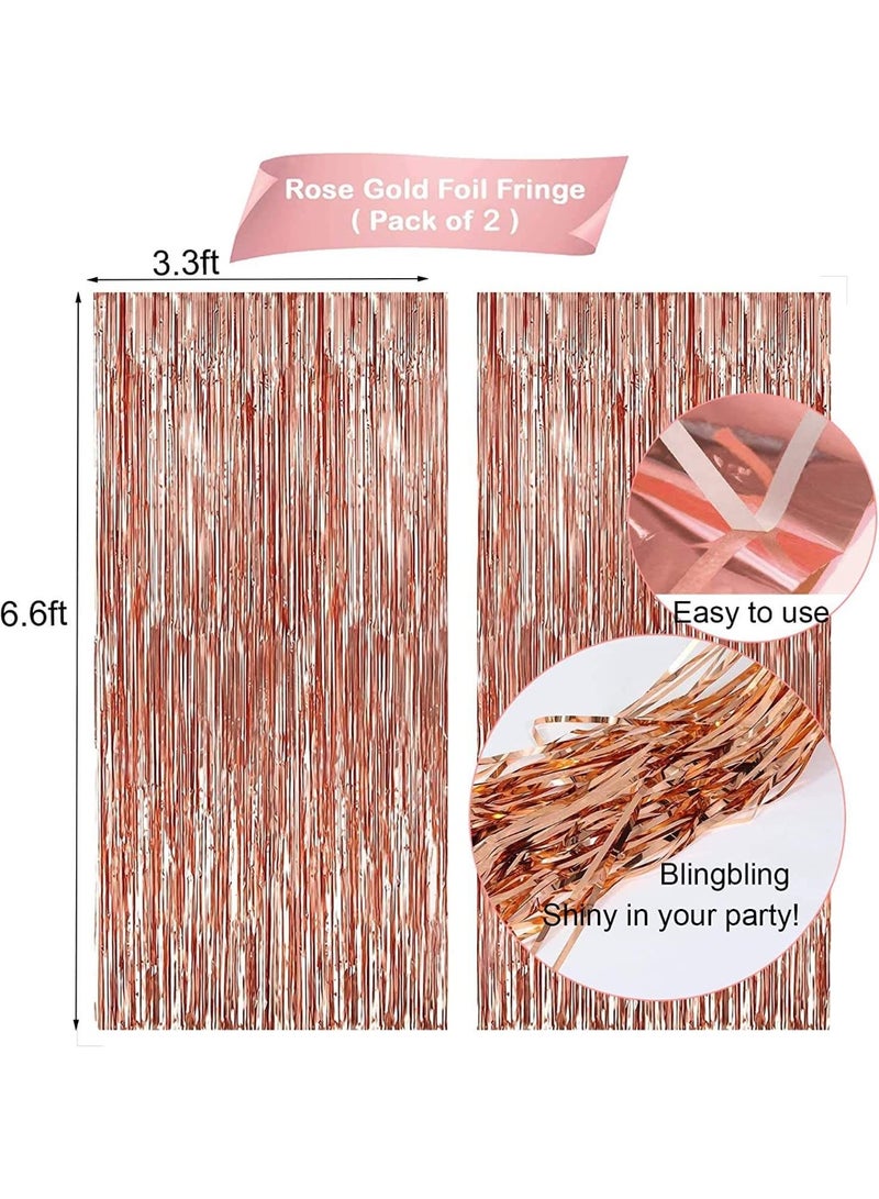 Capstro Rose Gold Birthday Balloon Decoration Set – Happy Birthday Banner & Balloon Arch Kit with Metallic Rose Gold, White & Confetti Latex Balloons, Star & Heart Foil Balloons, Tinsel Curtain Backdrop – Rose Gold Theme - Image 4