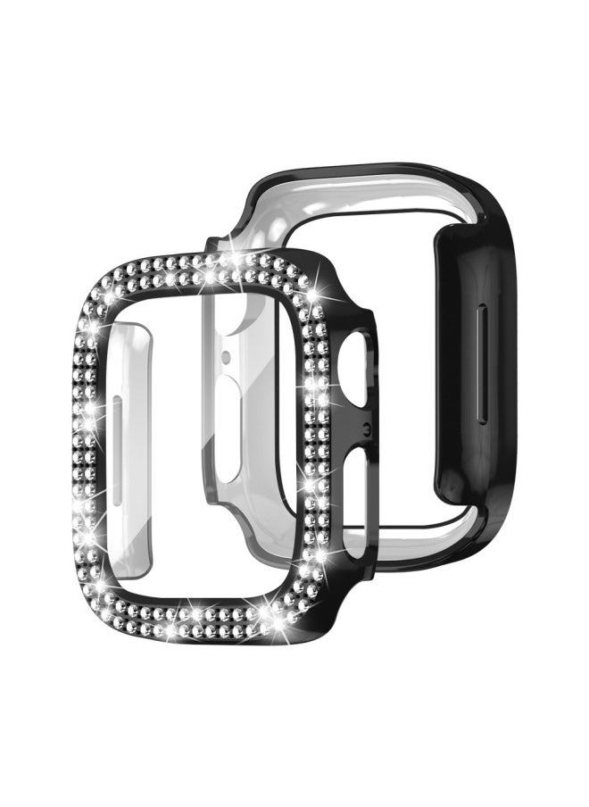 ماركة غير محددة - حافظة ساعة Apple Watch 10 Diamond Case Apple Watch Case iWatch9 Frame شفاف من قطعة واحدة - اللون: 4# وردي مزدوج الصف غلاف مدمج - الأبعاد الخارجية: 49 مم - Image 1