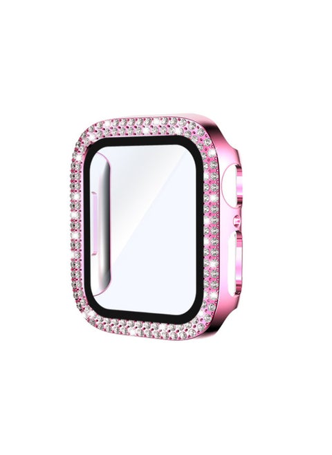 حافظة ساعة Apple Watch 10 Diamond Case Apple Watch Case iWatch9 Frame شفاف من قطعة واحدة - اللون: 4# وردي مزدوج الصف غلاف مدمج - الأبعاد الخارجية: 49 مم