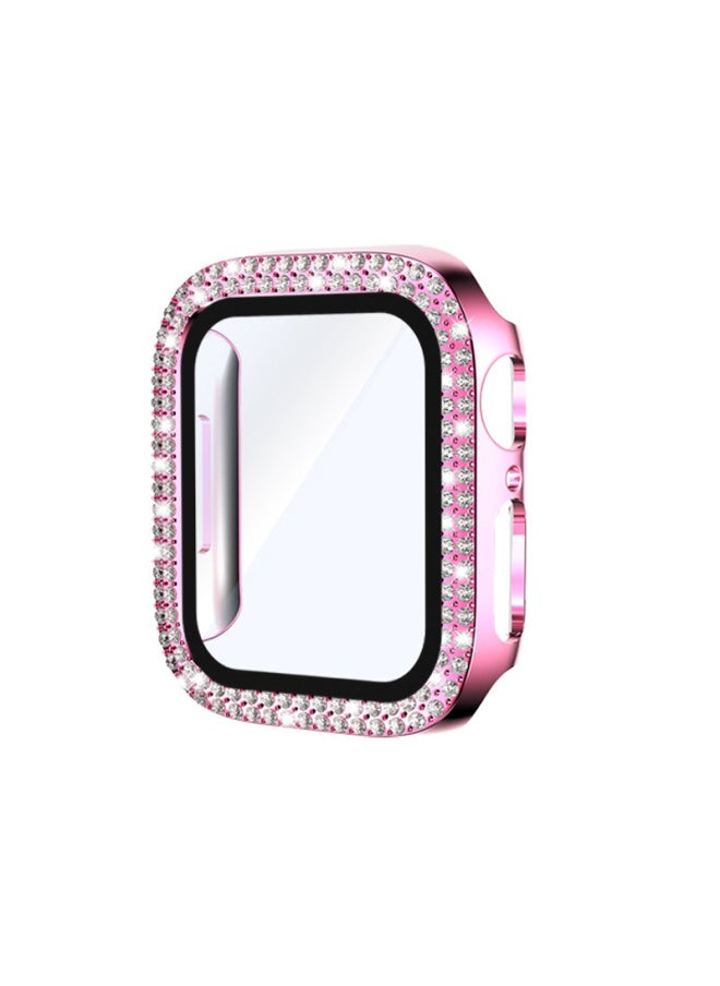 ماركة غير محددة - حافظة ساعة Apple Watch 10 Diamond Case Apple Watch Case iWatch9 Frame شفاف من قطعة واحدة - اللون: 4# وردي مزدوج الصف غلاف مدمج - الأبعاد الخارجية: 49 مم - Image 1