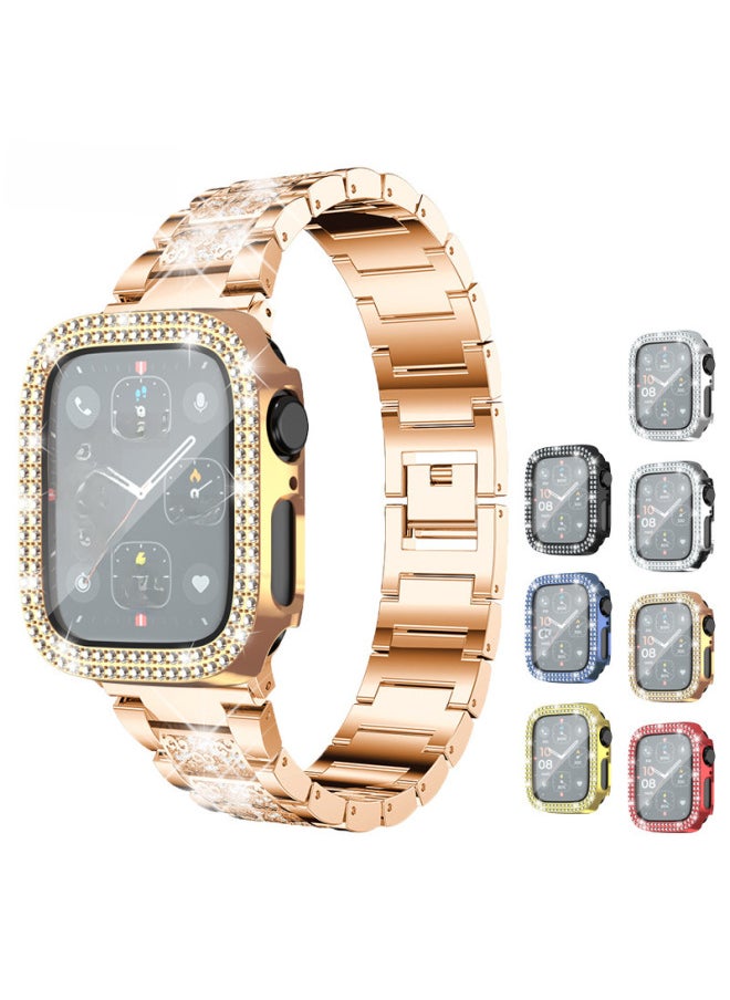 ماركة غير محددة - حافظة ساعة Apple Watch 10 Diamond Case Apple Watch Case iWatch9 Frame شفاف من قطعة واحدة - اللون: 4# وردي مزدوج الصف غلاف مدمج - الأبعاد الخارجية: 49 مم - Image 1