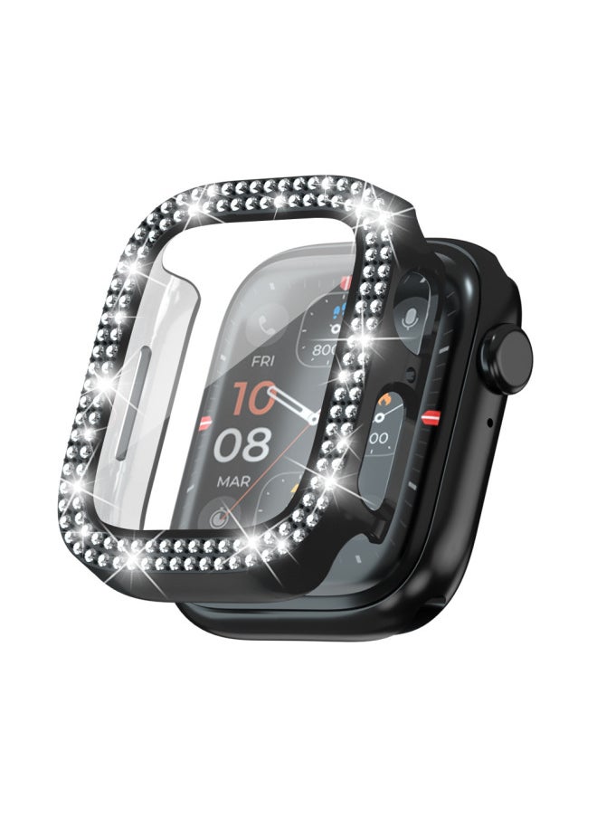 ماركة غير محددة - حافظة ساعة Apple Watch 10 Diamond Case Apple Watch Case iWatch9 Frame شفاف من قطعة واحدة - اللون: 4# وردي مزدوج الصف غلاف مدمج - الأبعاد الخارجية: 49 مم - Image 1