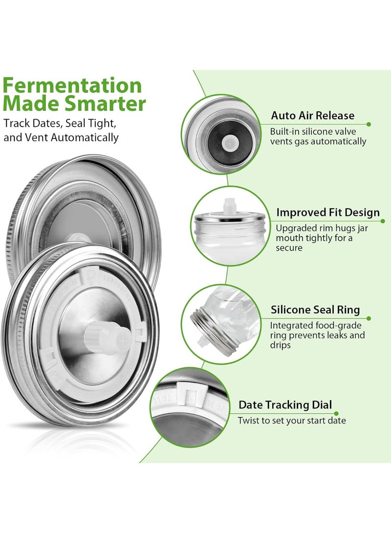 موثوقية التنبؤ 4 أغطية تخمير لبرطمانات ماسون ذات فوهة عريضة، أغطية قابلة لإعادة الاستخدام من الفولاذ المقاوم للصدأ مزودة بمؤشر للتاريخ، مجموعة أدوات تخمير للمبتدئين، متوافقة مع أي برطمان تخمير للاستخدام المنزلي - Image 3