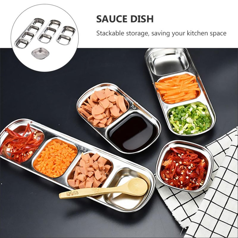 304 Stainless Steel Divided Sauce Dishes Set Of 4 For Dipping Condiments Kitchen Dining - Image 5