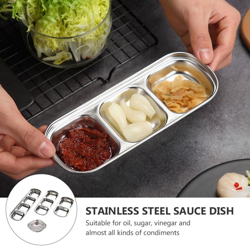 304 Stainless Steel Divided Sauce Dishes Set Of 4 For Dipping Condiments Kitchen Dining - Image 3
