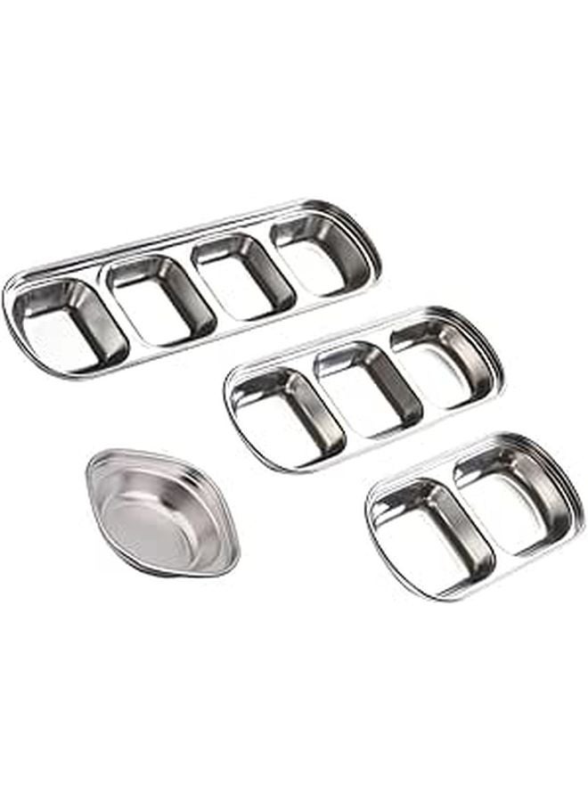304 Stainless Steel Divided Sauce Dishes Set Of 4 For Dipping Condiments Kitchen Dining - Image 1