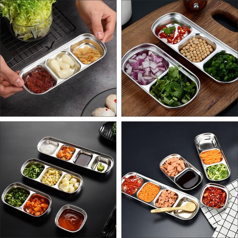 304 Stainless Steel Divided Sauce Dishes Set Of 4 For Dipping Condiments Kitchen Dining - Image 4