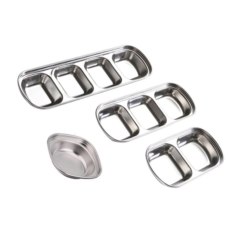 304 Stainless Steel Divided Sauce Dishes Set Of 4 For Dipping Condiments Kitchen Dining - Image 2