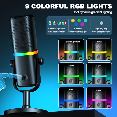Aokeo Microphone for PC, AK-10 USB/XLR Dynamic Desktop Microphone for Gaming,Podcast,Streaming with RGB Light,Volume Control,Mute Button,Noise Reduction(White) - Image 2