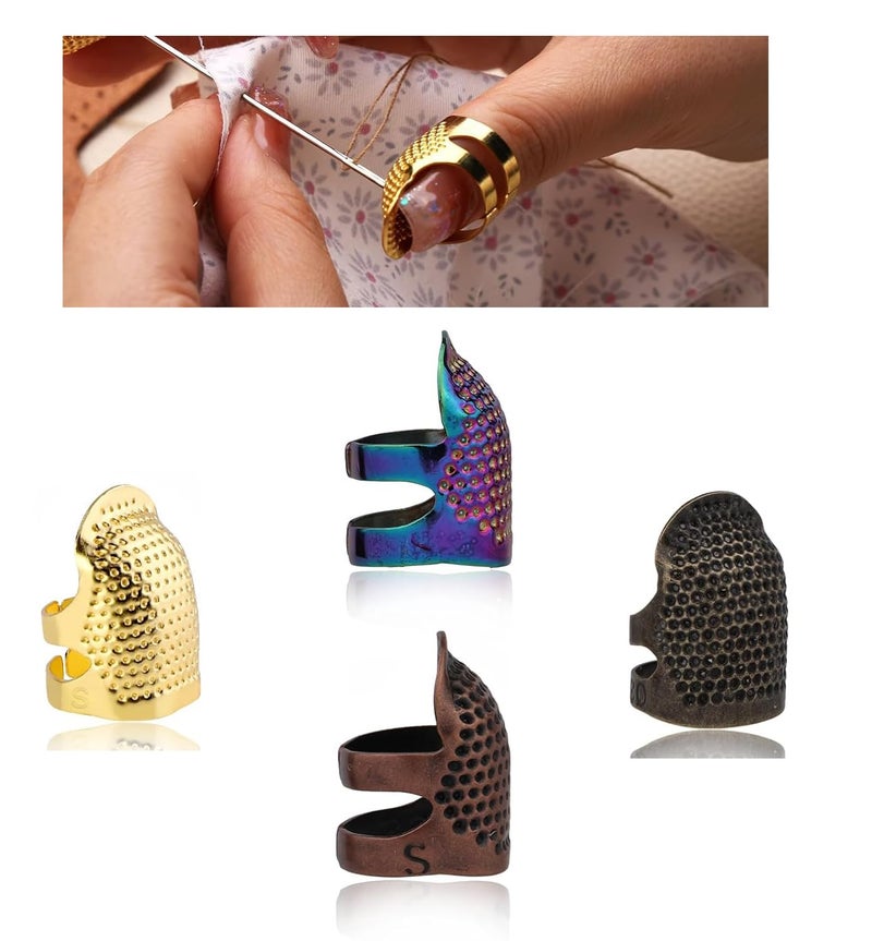 Jasol Sewing Thimble Thimbles for Hand Sewing 4 Pics Metal Thimbles for Hand Sewing Sewing Thimble Rings with Storage Box for Needlework Hand Embroidery Craft S Small 