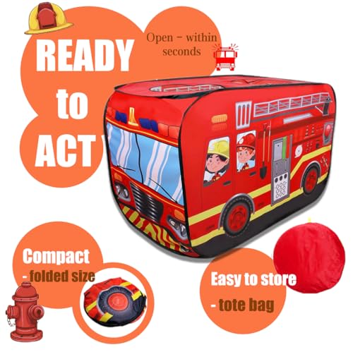 Cecailin Pop Up Tent for KidsFire Truck Play Tent Role Play Firefighter TentLarge Easy to OrganizeBirthday Gift for Girls BoysCan Be Played with by 23 Kidsfor Toddler Indoor Outdoor Red - Image 5