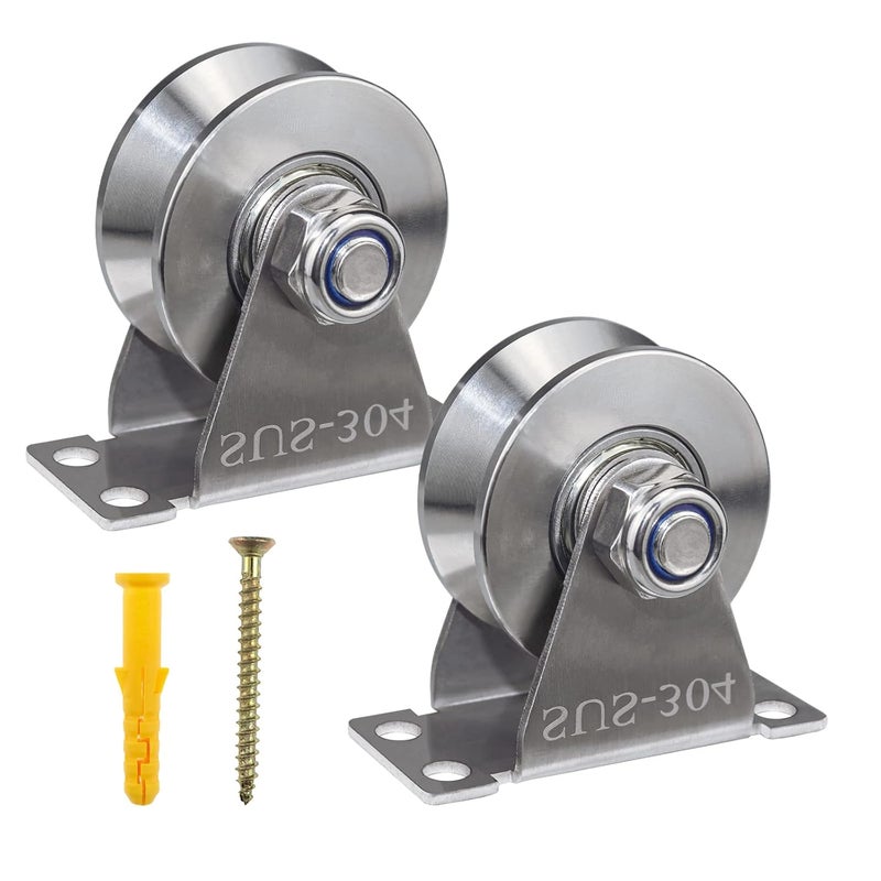 MACGQ Groove Wheel Pulley Stainless Steel Pulley Block Super Silent Single Pulley Block for Sliding Gate and Wire Rope Detachable Duplex Bearing with Mounting Screws and Expansion Pipes (2 Pack V Type) - Image 1