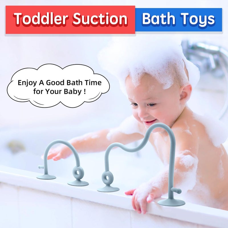 AiTuiTui Baby Sensory High Chair Suction Toys for Infant Toddlers 12 18 Months, Food Grade Silicone String with Oak Loop Montessori Educational Parent-Child Baby Bath Toy Gift for Birthday or Easter (Blue) - Image 4