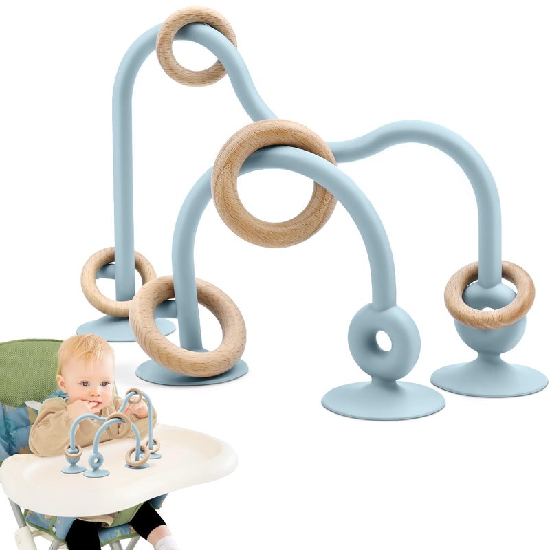 AiTuiTui Baby Sensory High Chair Suction Toys for Infant Toddlers 12 18 Months, Food Grade Silicone String with Oak Loop Montessori Educational Parent-Child Baby Bath Toy Gift for Birthday or Easter (Blue) - Image 1