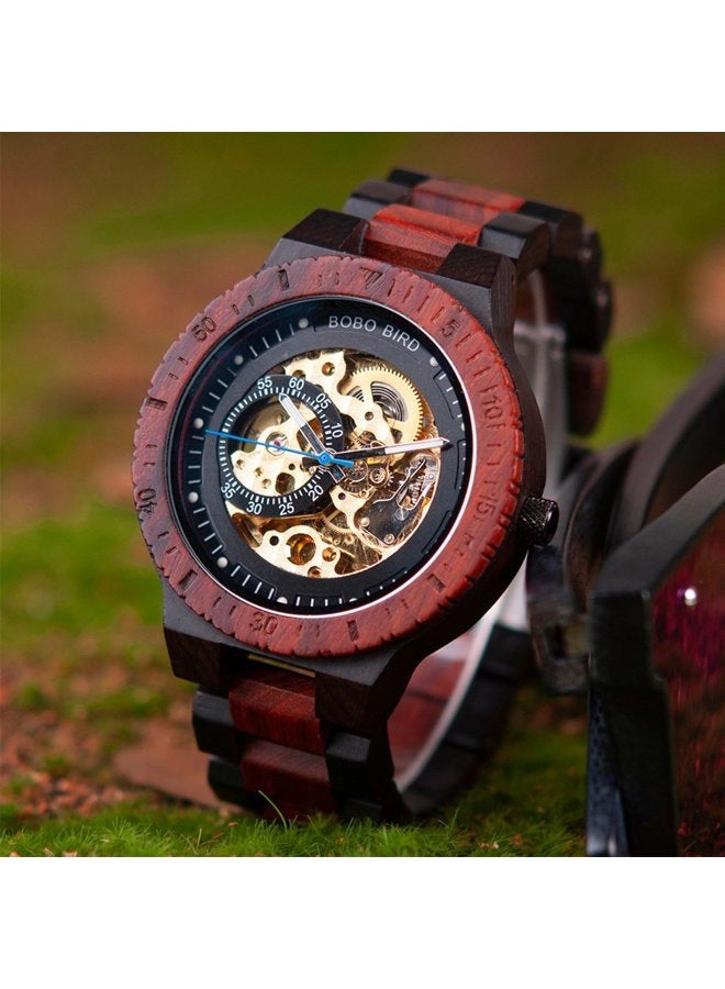 BOBO BIRD Mens Wooden Watches Luxury Mechanical Watch Lightweight Wood Band Timepieces for Men with Gift Box, Red, Mechanical - Image 2
