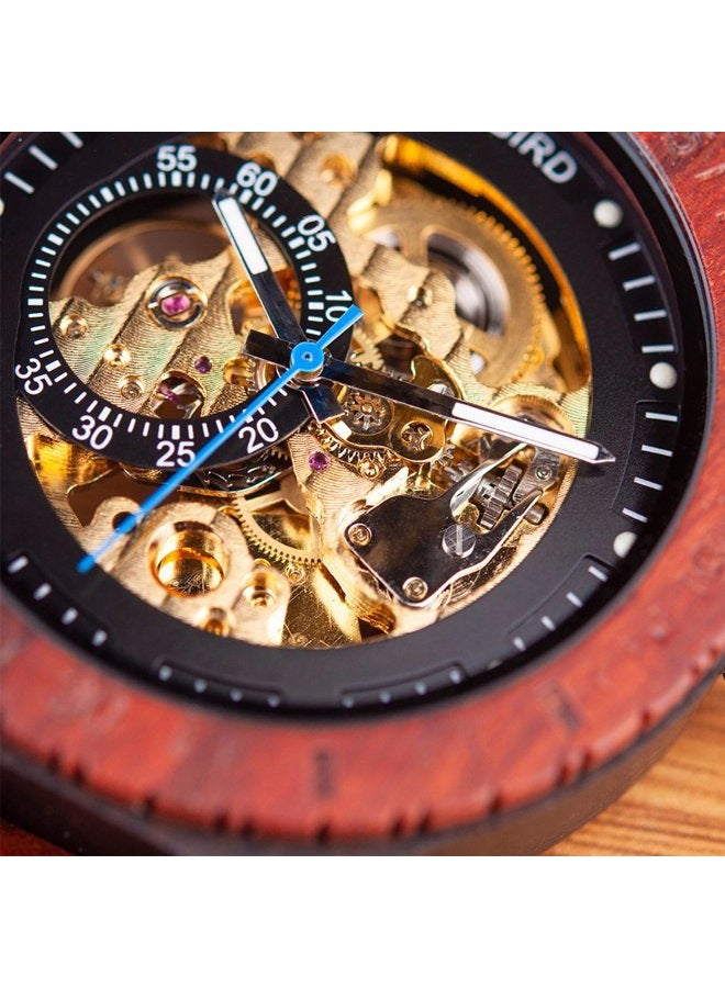 BOBO BIRD Mens Wooden Watches Luxury Mechanical Watch Lightweight Wood Band Timepieces for Men with Gift Box, Red, Mechanical - Image 4