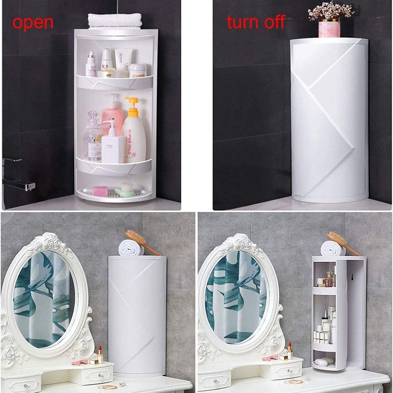 TRAY Bathroom Rotating Triangle Storage Rack 360 Degree Rotating Multi-Function Organizer Plastic Triangle Shelf Dust-Proof Waterproof Corner Rack for Cabinet Bathroom Kitchen Bedroom (White) - Image 4