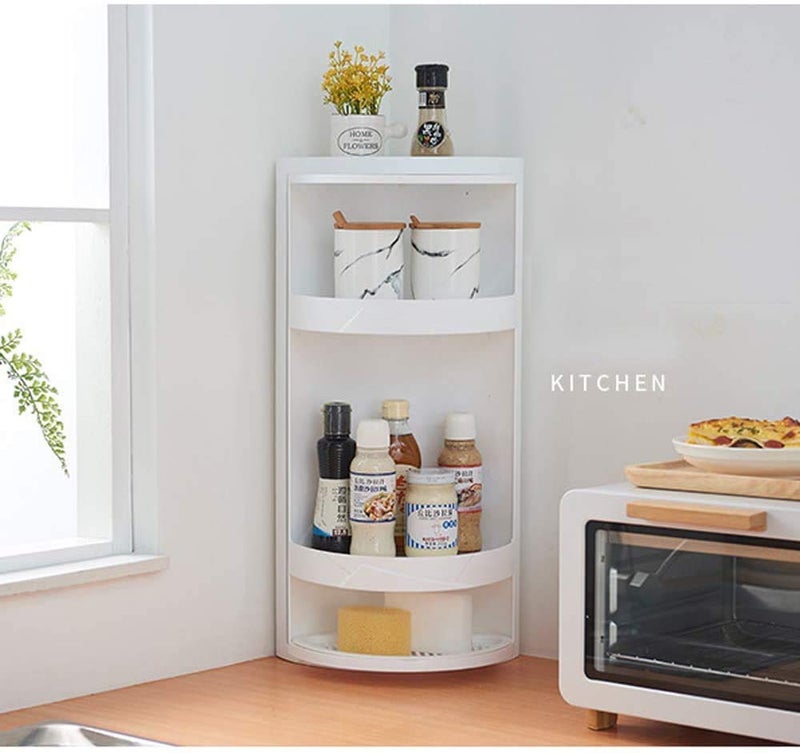 TRAY Bathroom Rotating Triangle Storage Rack 360 Degree Rotating Multi-Function Organizer Plastic Triangle Shelf Dust-Proof Waterproof Corner Rack for Cabinet Bathroom Kitchen Bedroom (White) - Image 2
