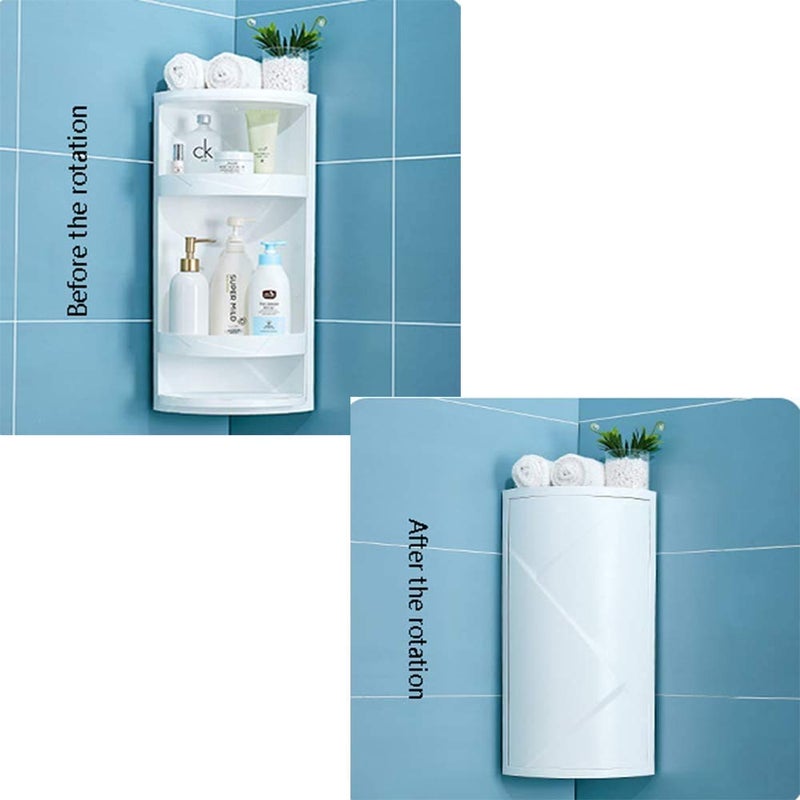 TRAY Bathroom Rotating Triangle Storage Rack 360 Degree Rotating Multi-Function Organizer Plastic Triangle Shelf Dust-Proof Waterproof Corner Rack for Cabinet Bathroom Kitchen Bedroom (White) - Image 3