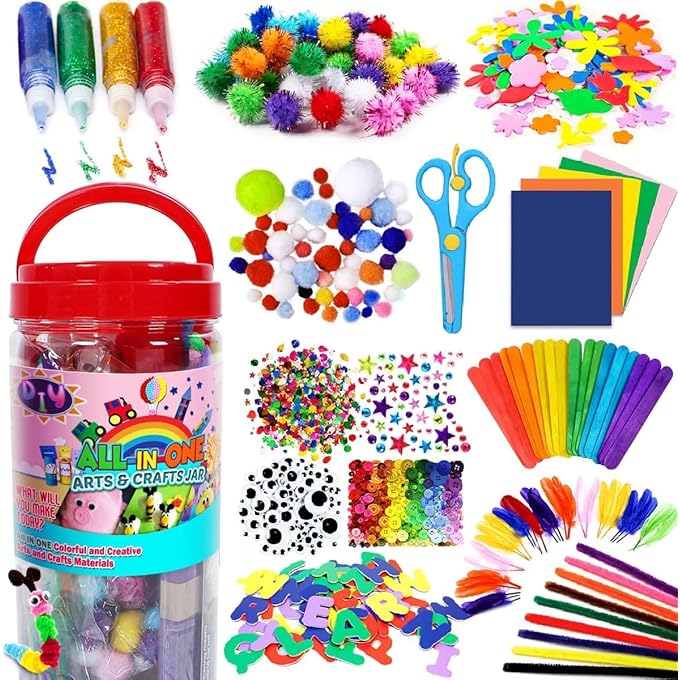 Arts and Crafts Supplies for Kids - Craft Art Supply Kit for Toddlers Age 4 5 6 7 8 9 - All in One D.I.Y. Crafting School Kindergarten Homeschool Supplies Arts Set Crafts for Kids