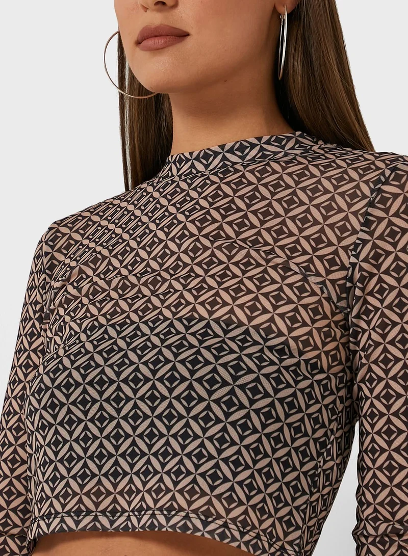 Miss Selfridge Printed Crew Neck Top