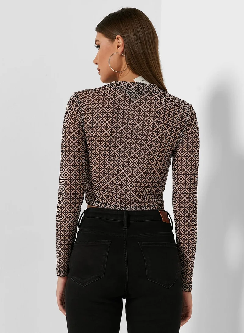 Miss Selfridge Printed Crew Neck Top