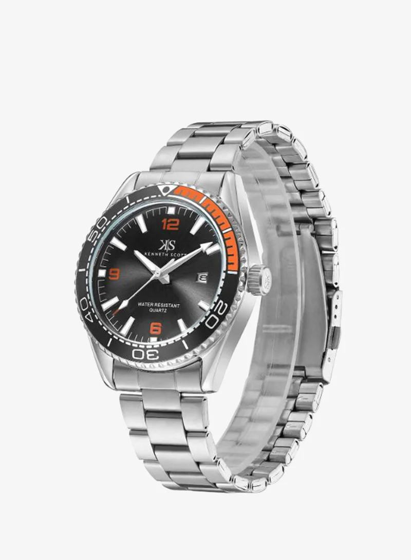 Kenneth Scott Men's Stainless Steel Analog Watch K23024-SBSB - 44 mm