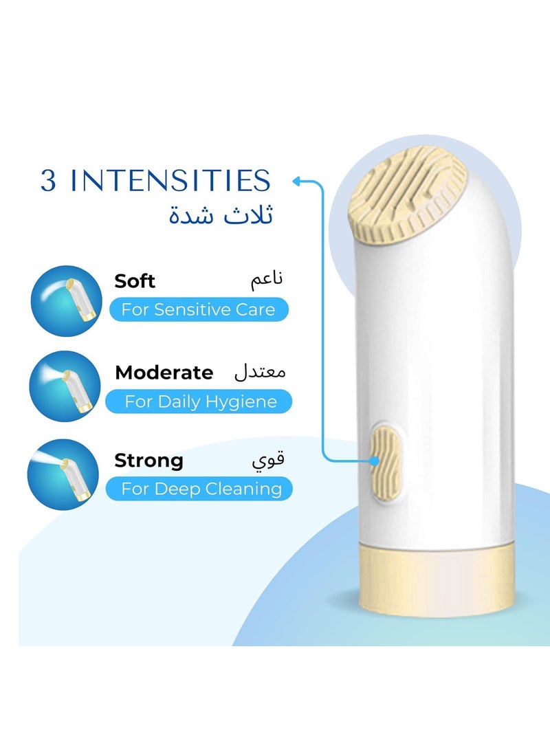 XiuWoo Portable IPX7 Waterproof Rechargeable Electric Bidet, Premium Travel Shatta, Handheld Sprayer for Personal Hygiene with 3 Speed ​​Automatic Irrigator, Water Bottle, Replaceable Rinse Head  - Image 3