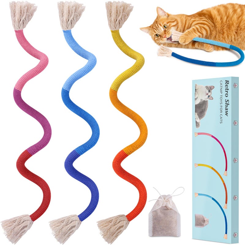 Retro Shaw Cat Toys Chew Ropes with Refillable Catnip for Indoor Kitten Teeth Cleaning, 3Pcs Interactive Cat Rope Kitty Toys for All Breeds 23.6 Inches - Image 1