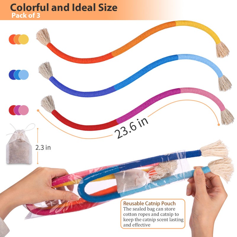 Retro Shaw Cat Toys Chew Ropes with Refillable Catnip for Indoor Kitten Teeth Cleaning, 3Pcs Interactive Cat Rope Kitty Toys for All Breeds 23.6 Inches - Image 5