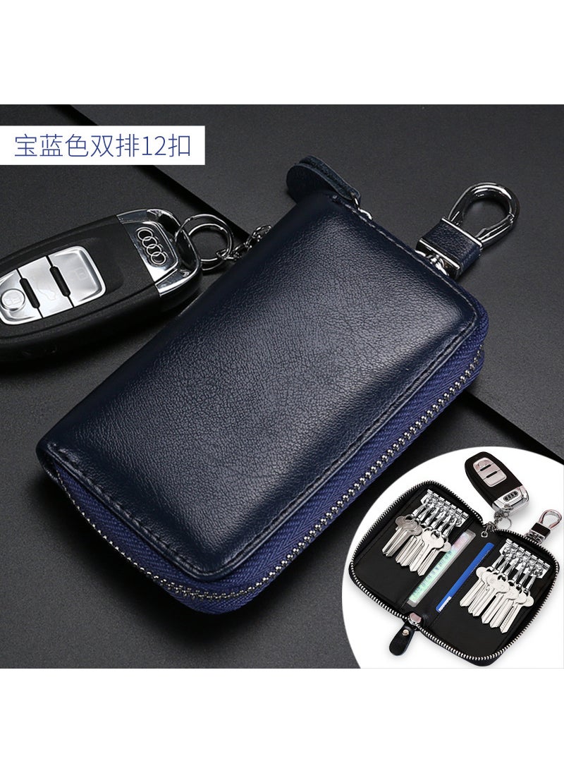 Generic - Mens Large Leather Key Wallet Multifunctional Zippered Holder Royal blue double row 12 buckle - Image 1