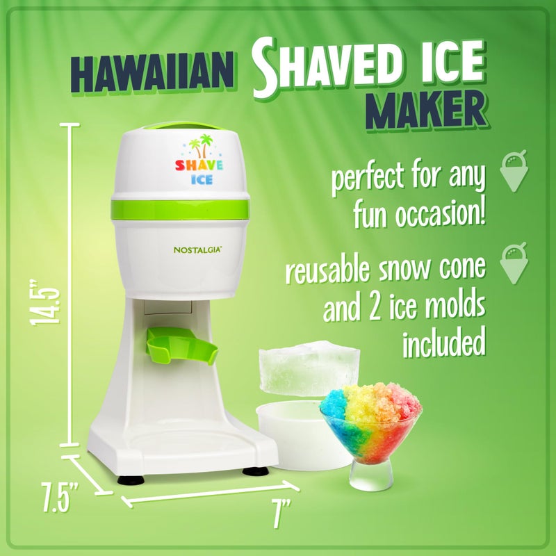 Nostalgia Snow Cone Shaved Retro Table-Top Slushie Machine - Includes 1 Reusable Plastic Cup and Ice Molds, White, Green - Image 2