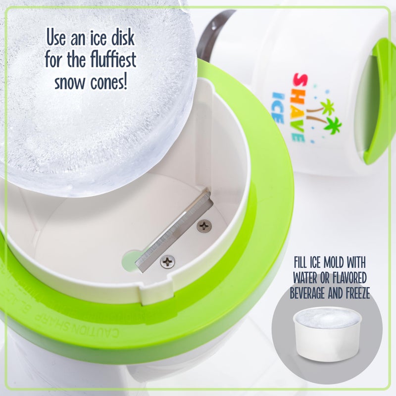 Nostalgia Snow Cone Shaved Retro Table-Top Slushie Machine - Includes 1 Reusable Plastic Cup and Ice Molds, White, Green - Image 5