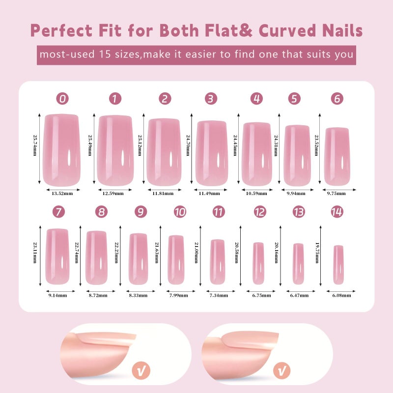 Sevgob 150Pcs Skin Tones Nude Press on Nails Long Square Fake Nails In15 Sizes 3 IN 1 Soft Gel Nail Tips Glossy Reusable Acrylic Nails No Need to File False Nails for Women Girls Manicure - Image 4