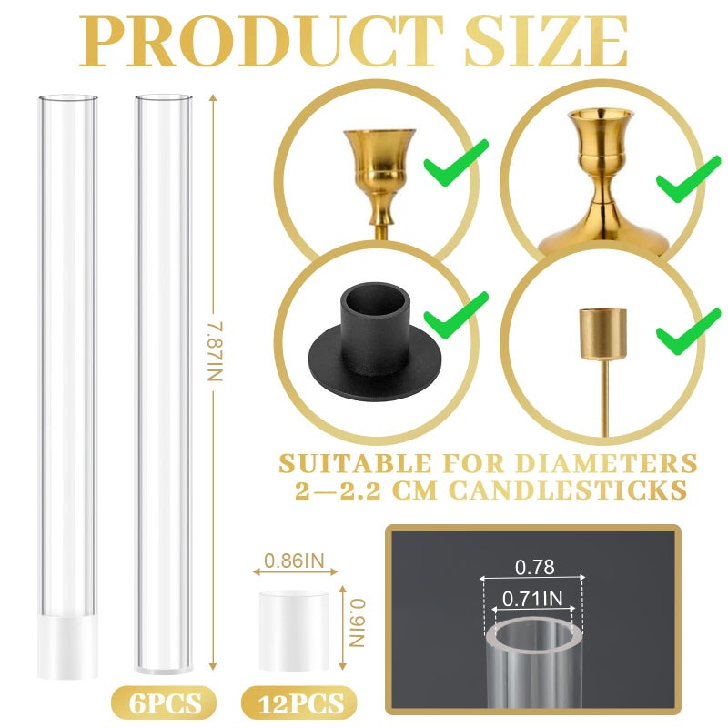 linastu 6 Pack 7.9â€ Acrylic Bud Vase â€” Cylinder Bud Vase for Taper Candlesticks, Flower Vase with Silicon Rubber Case Fits Candlestick Size 20-22mm, Perfect for Tablescapes, Weddings & Home Decor - Image 3