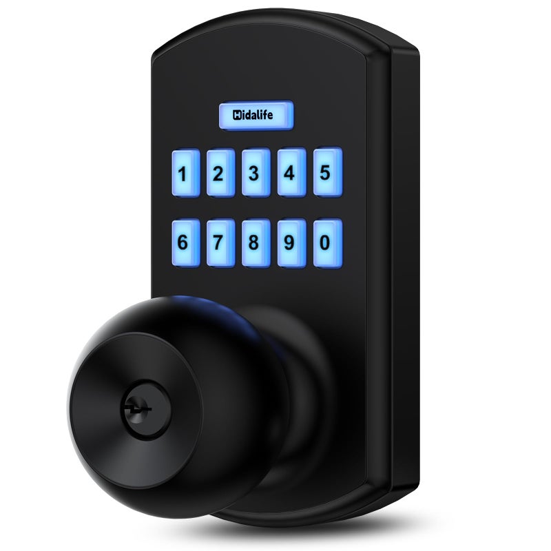 Hidalife Keypad Door Lock with Code, Electronic Keyless Entry Door Lock for Front Door, Door Knob with Keypad, Easy Passage Mode, Matte Black - Image 1