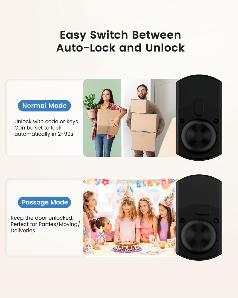 Hidalife Keypad Door Lock with Code, Electronic Keyless Entry Door Lock for Front Door, Door Knob with Keypad, Easy Passage Mode, Matte Black - Image 3