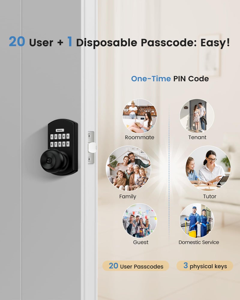 Hidalife Keypad Door Lock with Code, Electronic Keyless Entry Door Lock for Front Door, Door Knob with Keypad, Easy Passage Mode, Matte Black - Image 5