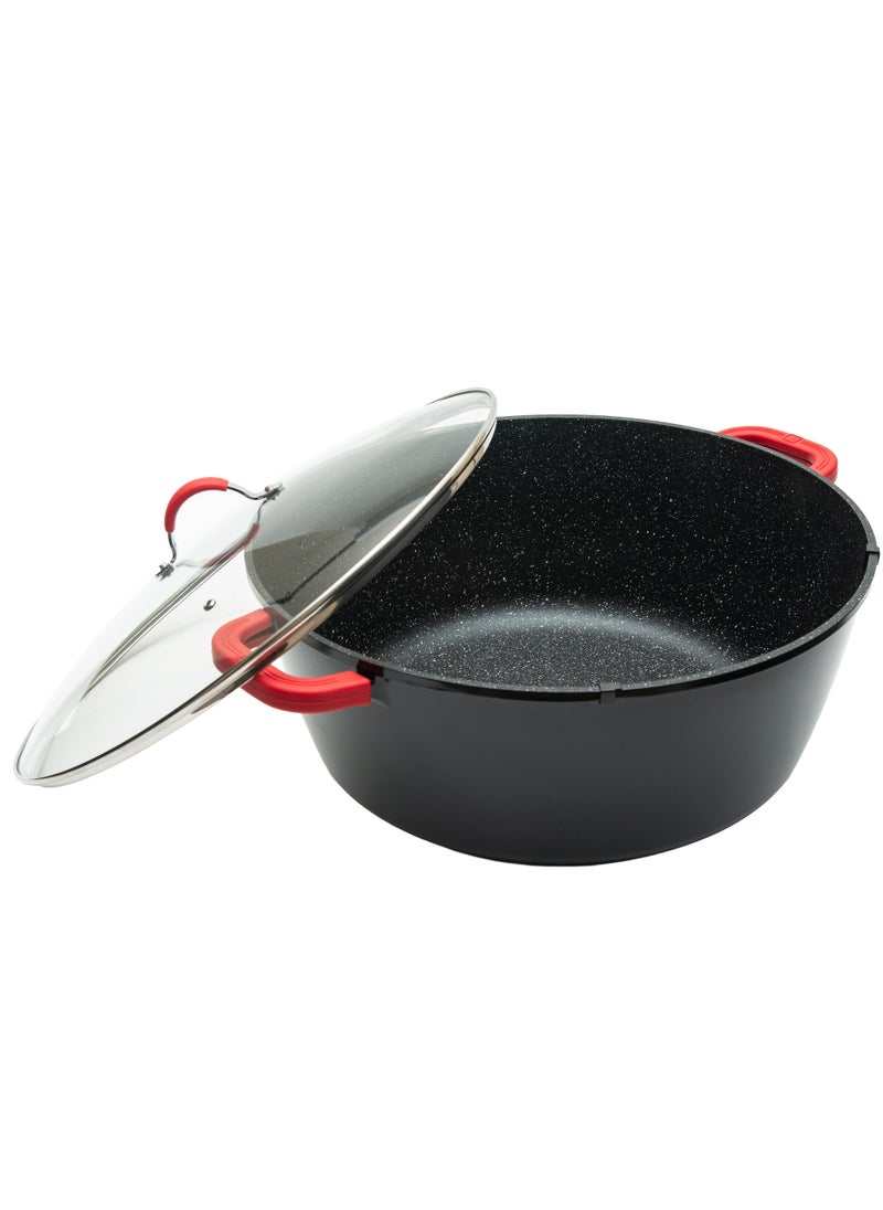 BERGNER NOVUM+ CASSEROLE WITH LID 44X18CM/22L, ALUMINUM, INDUCTION BOTTOM, MARBLE+ NON-STICK COATING, SHINY BLACK COLOR  - Image 2