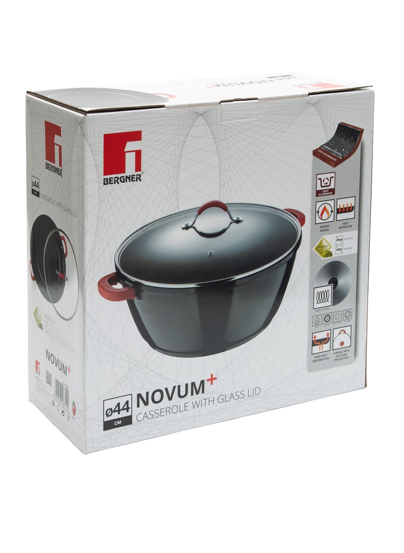 BERGNER NOVUM+ CASSEROLE WITH LID 44X18CM/22L, ALUMINUM, INDUCTION BOTTOM, MARBLE+ NON-STICK COATING, SHINY BLACK COLOR  - Image 3