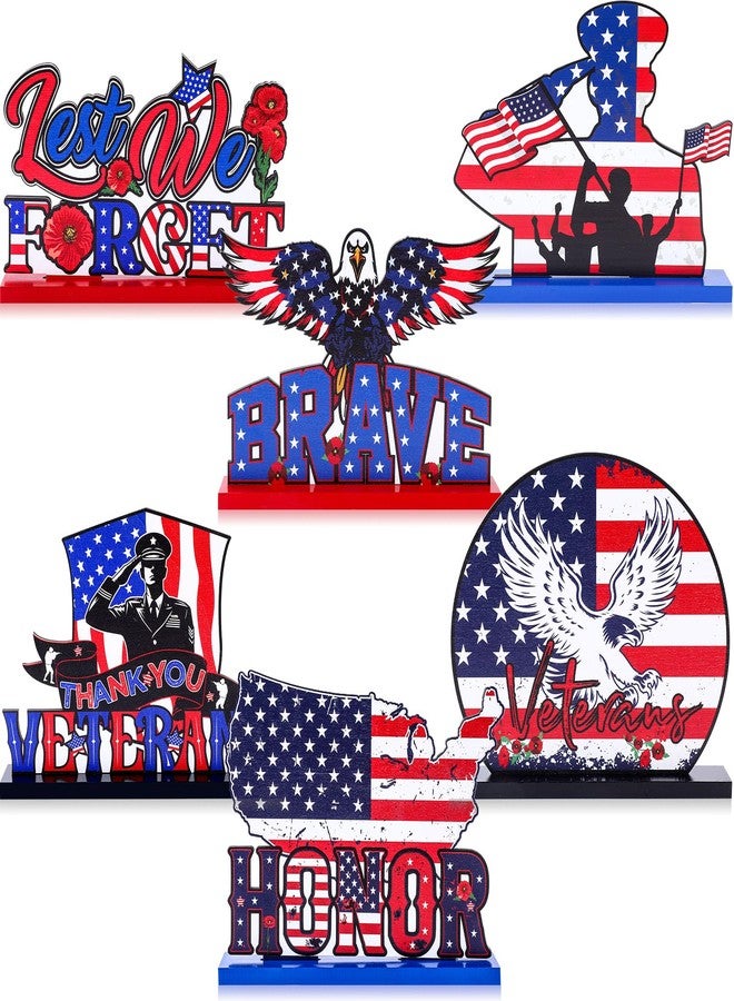 Seenelling 6 Pcs Veterans Large Table Decorations Patriotic Veterans Wooden Table Centerpiece Thank You Removable Wooden Decor Veterans Day Table Sign for Patriotic Party Memorial Supplies Home - Image 1