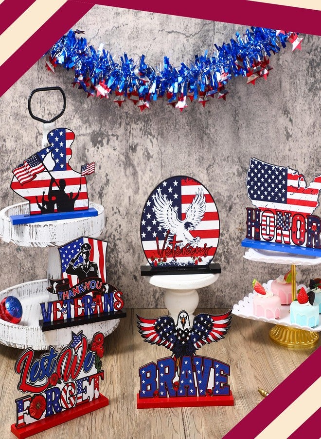 Seenelling 6 Pcs Veterans Large Table Decorations Patriotic Veterans Wooden Table Centerpiece Thank You Removable Wooden Decor Veterans Day Table Sign for Patriotic Party Memorial Supplies Home - Image 2