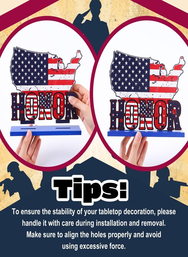 Seenelling 6 Pcs Veterans Large Table Decorations Patriotic Veterans Wooden Table Centerpiece Thank You Removable Wooden Decor Veterans Day Table Sign for Patriotic Party Memorial Supplies Home - Image 5