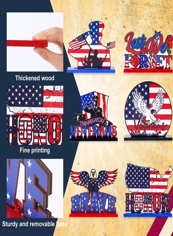 Seenelling 6 Pcs Veterans Large Table Decorations Patriotic Veterans Wooden Table Centerpiece Thank You Removable Wooden Decor Veterans Day Table Sign for Patriotic Party Memorial Supplies Home - Image 4
