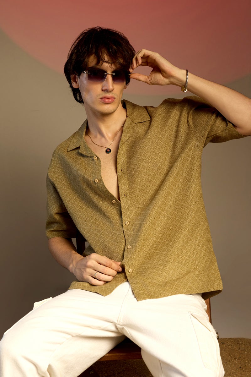 Campus Sutra Men's Olive Green Quad-Lined Oversized Shirt  - Image 1