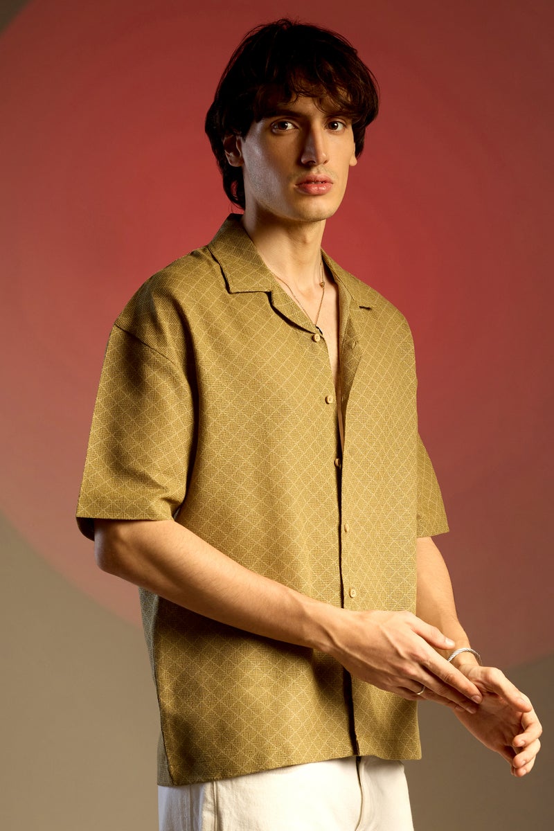 Campus Sutra Men's Olive Green Quad-Lined Oversized Shirt  - Image 3
