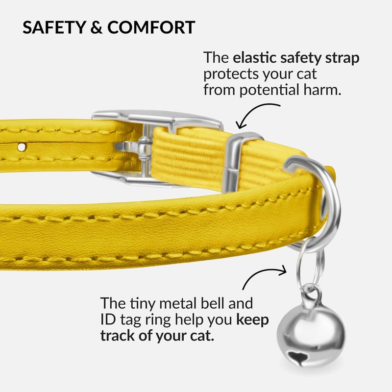 كولار دايركت طوق كولار دايركت الجلدي للقطط مع جرس - طوق قطط صغير وكبير للقطط الذكور والإناث مع حزام أمان مرن (ملائم للرقبة 8"-11"، أصفر) - Image 4