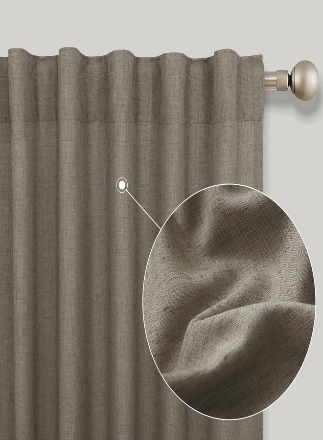 KOUFALL Taupe Light Brown Linen Curtains for Living Room,2 Panels Sheer Country Farmhouse Style Back Tab Rod Pocket Curtains for Bedroom 84 Inches Long - Image 5